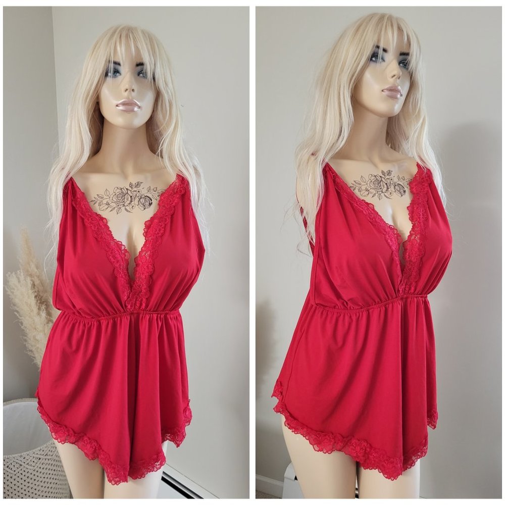 Red lace romper playsuit.